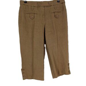 Light Brown Linen Capri Pants Size 6 Belted Multi Button Essentials by A.B.S.